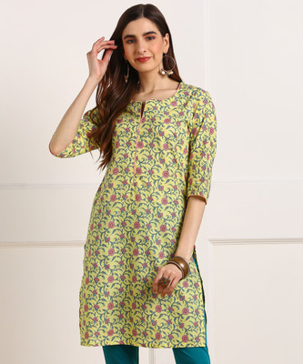 biba-women-floral-print-straight-kurtayellow