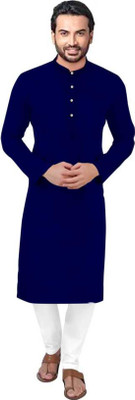 PARALLEL TIMES Men Solid Straight Kurta(Blue)