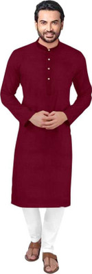 PARALLEL TIMES Men Solid Straight Kurta(Maroon)