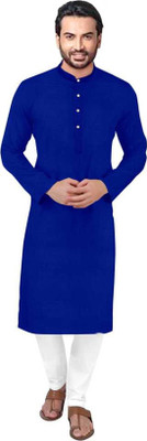 PARALLEL TIMES Men Solid Straight Kurta(Dark Blue)