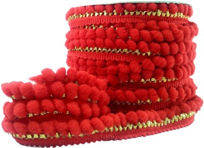 De-Ultimate CWG0196 (18 Mtr Long) Roll of Red Pum-Pum Gota Patti Embroidery Trim Lace Border (1.5 Cm Width) for Bridal Dresses Sarees falls Lehengas Suits Decorations Craftwork Designing Material Lace Reel(Pack of 1)