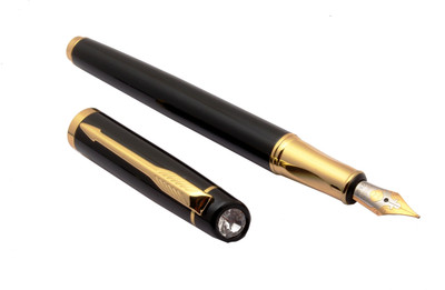 Ledos Exclusive Delta Crystal On Top Shine Black Medium Nib Golden Trims Fountain Pen