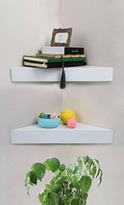 Hubwooden Triangle Shaped Set Of 2 Corner Wall Shelves (WHITE ) MDF (Medium Density Fiber) Wall Shelf Wooden Wall Shelf(Number of Shelves - 2, White)