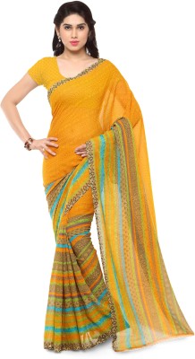 Anand Sarees Paisley, Striped, Printed Daily Wear Georgette Saree(Yellow)