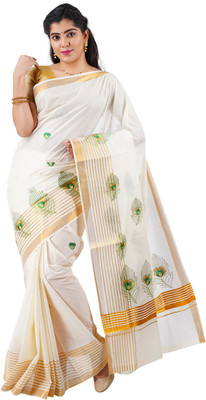 Selvamani Tex Woven Kasavu Pure Cotton Saree(White)