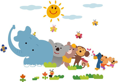 DivineDesigns 53 cm Animal Team Self Adhesive Sticker(Pack of 1)