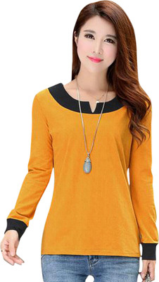 Sanjana Silk Casual Color Block Women Yellow Top