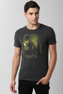 Peter England Printed Men Round Neck Grey T-Shirt