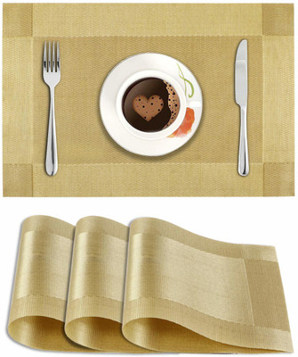 Bhaguji Rectangular Pack of 4 Table Placemat(Gold, PVC)