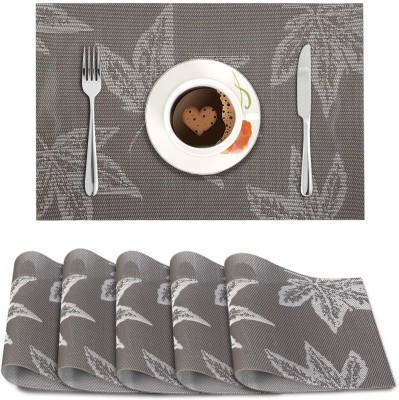 HOKiPO Rectangular Pack of 6 Table Placemat(Grey, PVC)