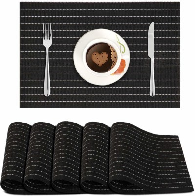 HOKiPO Rectangular Pack of 6 Table Placemat(Black, PVC)