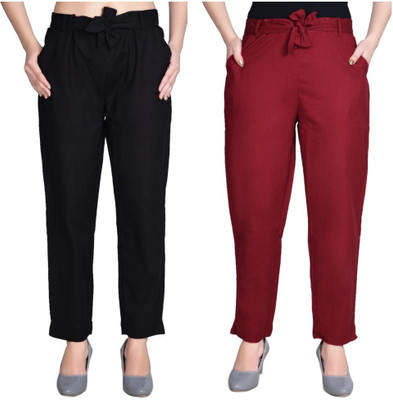 Aawari Regular Fit Women Maroon, Black Trousers