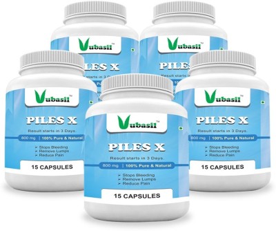 Vubasil Piles Hemorrhoids Herbal Capsule Stops Blood, Reduces Pain, Prevents Constipation, Reduces Swelling, Repairs Internal Veins -800Mg - Piles X- 75 Capsules Capsules(5 x 12 g)