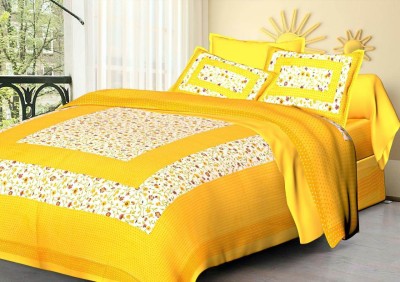 DHAKAD 144 TC Cotton Double Floral Flat Bedsheet(Pack of 1, Yellow, white)