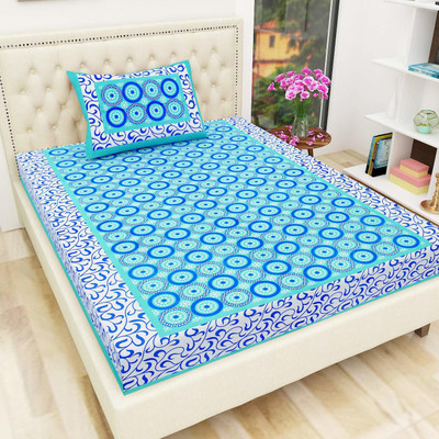 UNIBLISS Cotton Single Flat 104 TC Printed Bedsheet(Pack of 1, Blue)