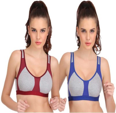 GEEBA Women Sports Non Padded Bra(Blue, Maroon)