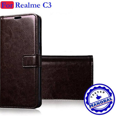 Manobal Flip Cover for Realme C3 - Exotic Coffee Brown(Brown, Dual Protection)