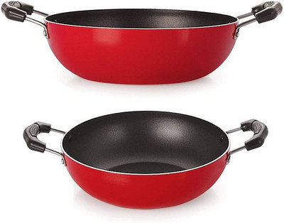 NIRLON Non-Stick 2 Piece Kadai Combo Kitchen Item Set Offer Non-Stick Coated Cookware Set(Aluminium, 2 - Piece)