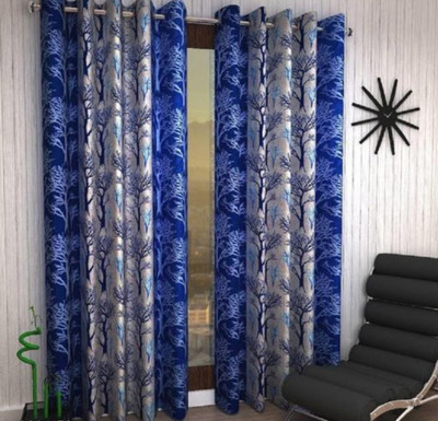 Daksha Fab 274 cm (9 ft) Long Door Polyester Semi Transparent Curtain (Pack Of 2)(Blue, Floral)