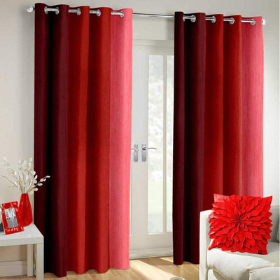 Galaxy Home Decor 214 cm (7 ft) Door Polyester Room Darkening Curtain (Pack Of 2)(Red, Plain)
