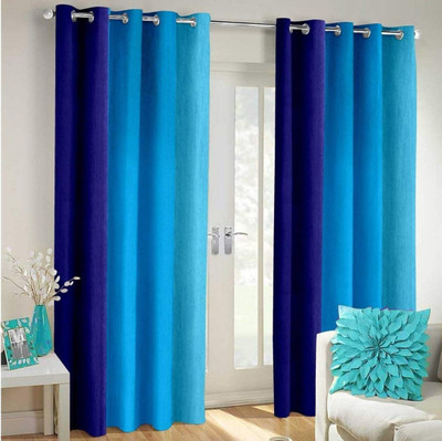 Galaxy Home Decor 153 cm (5 ft) Window Polyester Room Darkening Curtain (Pack Of 2)(Blue, Plain)