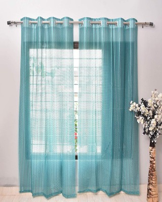 Styletex 151 cm (5 ft) Polyester Transparent Window Curtain (Pack Of 2)(Striped, Aqua)