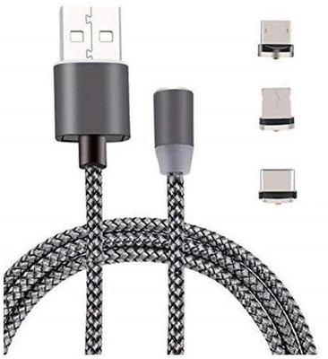 Gannu Magnetic Charging Cable 1.5 m Magnet Data Cable Nylon Wire Fast Charging & Data Syncing Cord(Compatible with MOBILE, Black, One Cable)
