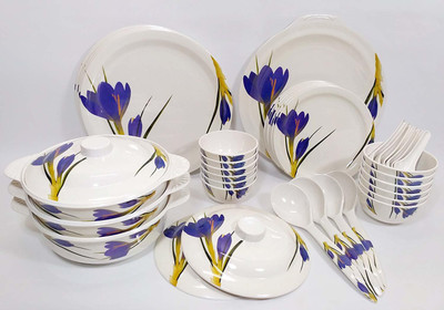 Seven Pi Pack of 41 Melamin Purple Karra Print Exclusive Melamine Quality Dinner Set Dinner Set(White, Microwave Safe)