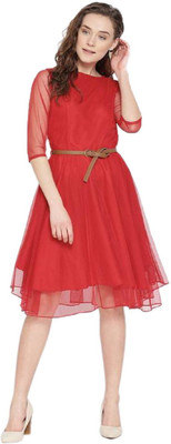 SRG Creation Women Skater Red Midi/Calf Length Dress