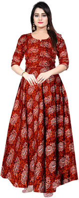 SILVER ORGANISATION Women Fit and Flare Multicolor Maxi/Full Length Dress