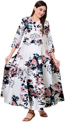 JWF Women A-line Multicolor Maxi/Full Length Dress