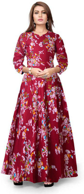SILVER ORGANISATION Women Fit and Flare Multicolor Maxi/Full Length Dress