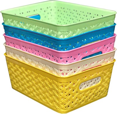 Fair Food Storage Basket Set of 5 (Different Colors) - Glossy Shinny Finish Plastic Fruit & Vegetable Basket(Multicolor)