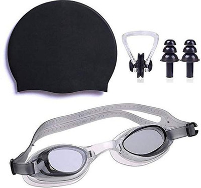 SHIFTER Swimming Kit with Swimming Goggles Silicone Swimming Cap + 1 Nose Clip + 2 Ear Plugs Swimming Kit