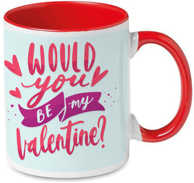 COLOR YARD best happy propose day with would you be my valentine quote on red inside handle on Ceramic Coffee Mug(320 ml)