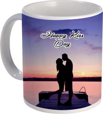 COLOR YARD happy kiss day design with Romantic Couple in kissing each other design on Ceramic Coffee Mug(320 ml)