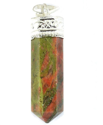 Takshila Gems Natural Unakite Pendant, Pencil Pointer Shape Unakite Stone Pendant for Reiki Healing Silver Stone