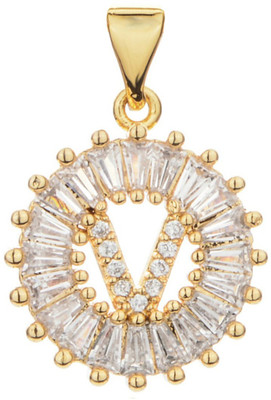ZIVOM Alphabet Initial Letter V Gold-plated Crystal Brass Pendant