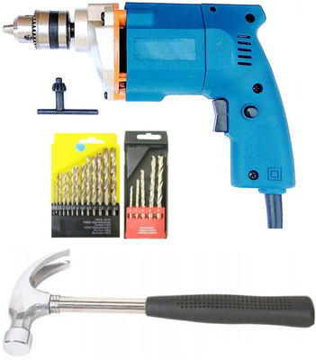 Inditrust Heavy Duty 10mm Electric Drill machine with Hand Hammer 13pc hss 5pc masonry drill bit set Power & Hand Tool Kit(4 Tools)