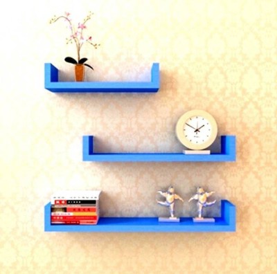 Eco Handicrafts Wooden U Shape Wall Shelf and Wall Shelves for Bedroom and Living room Wooden Wall Shelf(Number of Shelves - 3, Blue)