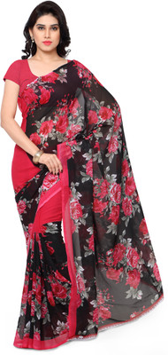 Anand Sarees Floral Print Daily Wear Georgette Saree(Black)