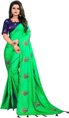 Vartul Enterprise Embroidered Bollywood Silk Blend Saree(Green)