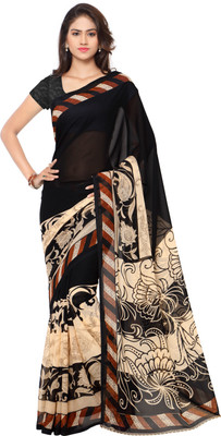 ANAND Printed Daily Wear Georgette Saree(Black, Cream)
