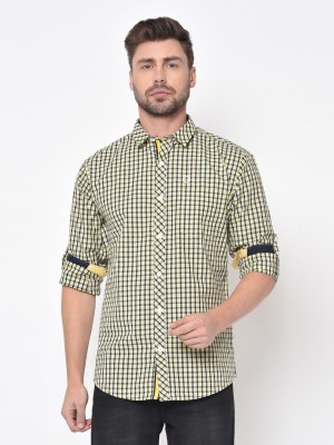 DUKE Men Checkered Casual Yellow Shirt