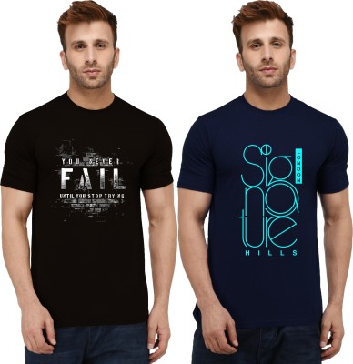 London Hills Typography Men Round Neck Dark Blue, Black T-Shirt