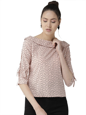 Style Quotient Casual 3/4 Sleeve Polka Print Women Beige Top