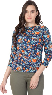 UNIYALS Casual 3/4 Sleeve Printed Women Blue Top