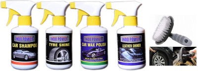 INDOPOWER TYRE SHINER GUN 250ml.+CAR SHAMPOO GUN 250ml.+Leather SHINER GUN 250ml.+CAR WAX POLISH GUN 250ml.+All Tyre Cleaning Brush Combo