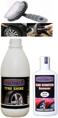 INDOPOWER TYRE SHINER 500ml+ Scratch Remover 200gm.+All Tyre Cleaning Brush Combo