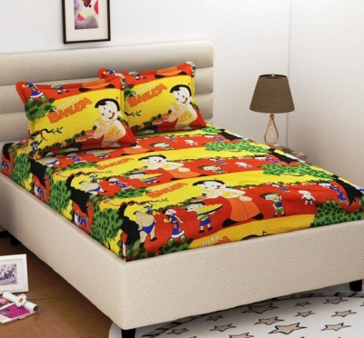 Twinkle Star's 160 TC Microfiber Double Printed Flat Bedsheet(Pack of 1, Yellow)